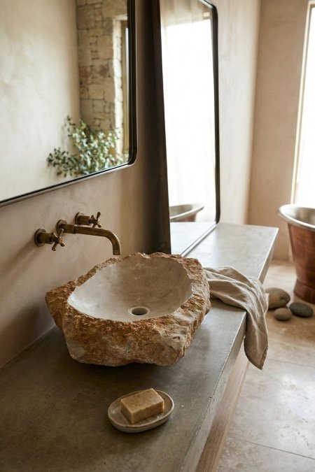 حوض مغسلة صخرة حجر طبيعي (Rock Sink) – 69×52 سم